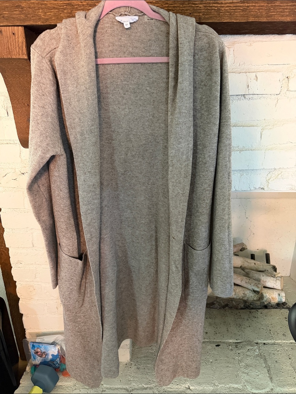 Relaxed Open-Front Hooded Cardigan Sweater - Light Taupe